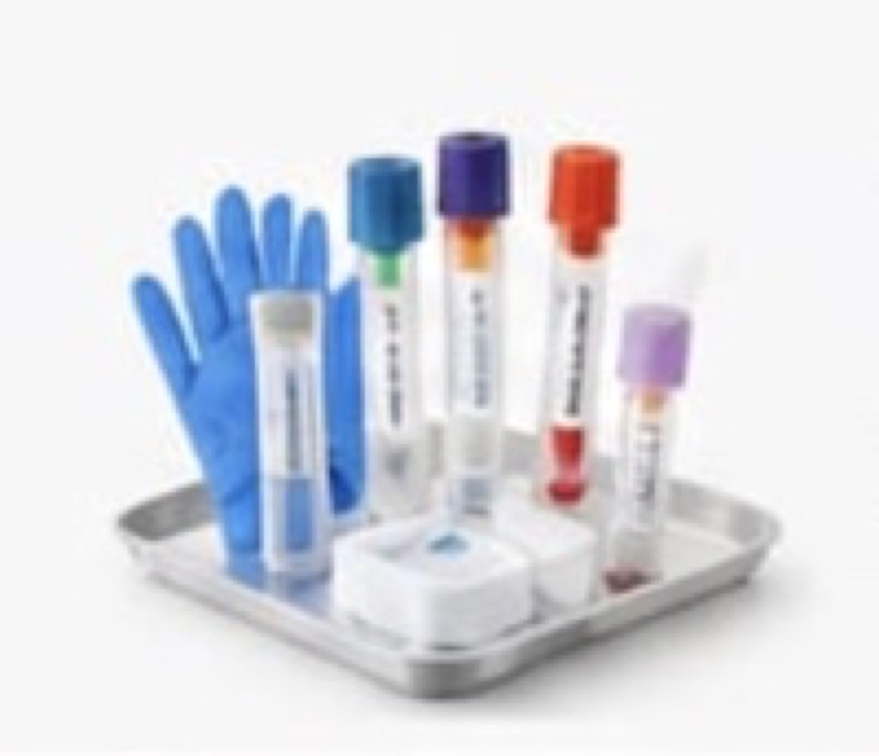 Sterile blood collection kit with tubes and gloves